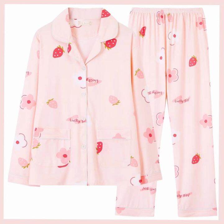 muji-high-quality-pajamas-womens-long-sleeved-spring-autumn-and-summer-confinement-clothing-pure-ins-style-cartoon-cardigan-combed-cotton-home-service-set