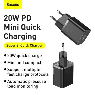 Baseus เครื่องชาร์จ USB C PD 20W ชาร์จเร็ว3.0 QC3.0ชาร์จเร็วสำหรับ12 Pro USB Type C ที่ชาร์จมือถือติดกำแพง