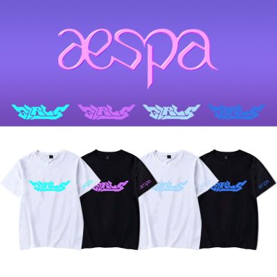 New Korean Style T Shirt K Pop Kpop K-pop Aespa Girls T-shirt Cal Short Sleeve Tee Shirts Harajuku Streetwear Hip Hop Tshirt