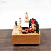 WaterWheel Handmade Wooden Rotating Music Boxes Christmas Music Box Hand Painting Mini Square Music Box Gift For Children Lovers