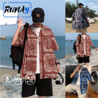 RUNAY เสื้อเชิ้ตแขนสั้น hawaii ลายวินเทจ 3 สี สไตล์ย้อนยุค