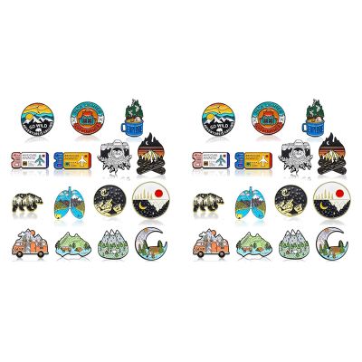 30 Pack Outdoor Enamel Pin Backpack Aesthetic Enamel Pin Set Natural Button Pins Vintage Lapel Pins Camping Pins