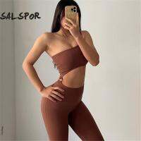 SALSPOR Seamless Gym ชุด Pull-Up ชุดโยคะ One Shoulder Leggings ชุดกีฬาฟิตเนสออกกำลังกายผู้หญิงเสื้อผ้า...