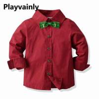 Baby Boy Shirt 2021 Spring New bow tie Red Cotton Long Sleeve Boys Tops Baby Clothes 1-7 Years E20387