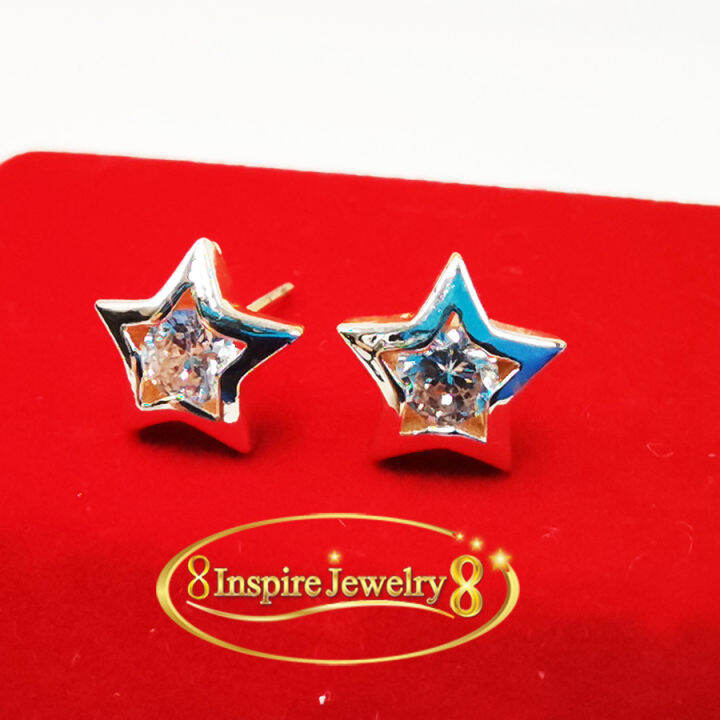 inspire-jewelry-ต่างหูเพชรสวิสรูปดาว-ไซด์กลาง-งานจิวเวลลี่-gold-plated-size-m