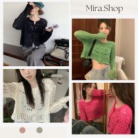 Mira_shop เสื้อไหมพรม แขนยาว งานตาข่าย สายคาเฟ่ต้องมี เสื้อแขนยาว เสื้อครอป เสื้อแฟชั่นผญ T1566#