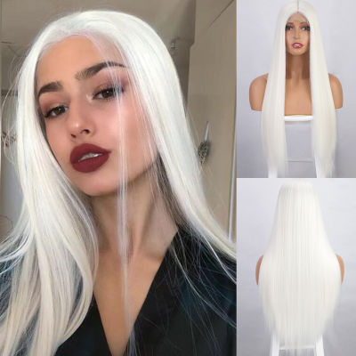 Is a wig Long Straight White Cosplay Wigs for Women Synthetic Wigs 60 613 Blonde Grey Pink Black Middle Part Daily Use Hairs