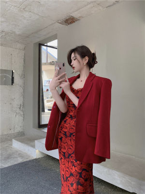 Retro Suit Women Jacket Womens Spring And Summer Thin Section Blazer  New Red Small Suit Mid-length High-quality Top