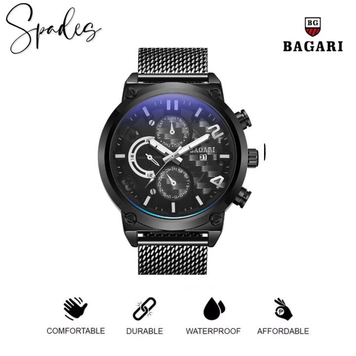 Bagari Stainless Stain Watch Strap Durable Glass Dial Men Business Quartz  Watch Gift For Husband Father Or Friends - Jewelry Findings & Components -  AliExpress