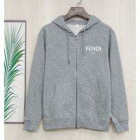 Fend1 2022 เสื้อแจ็คเก็ตแขนยาวมีฮู้ดเนื้อผ้าฝ้ายพิมพ์ลายตัวอักษรและหมีด้านหลังสีแดงสีเทาสําหรับผู้ชาย