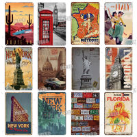 INEED Decor Vintage City ภูมิทัศน์ป้ายโลหะดีบุก New York London อิตาลีภาพวาดโลหะ R โปสเตอร์ Travel Scenery สติ๊กเกอร์ติดผนัง