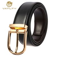 VATLTY Official Authentic New Leather Belts for Men Gold Simple Metal Buckle Natural Cowhide Mens Belt Casual Business Belt Belts