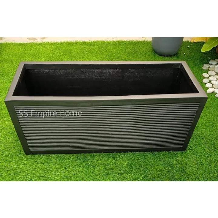 RUDI PB2 Black Line Planter Box Fiberglass Flower Pot Pasu Bunga Garden