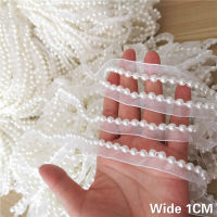 กว้าง1ซม. สีขาวสวย Organza Glitter ลูกปัด Guipure ลูกไม้ผ้าคอ Trim ริบบิ้น DIY Venise เสื้อผ้าเย็บ Applique Decor