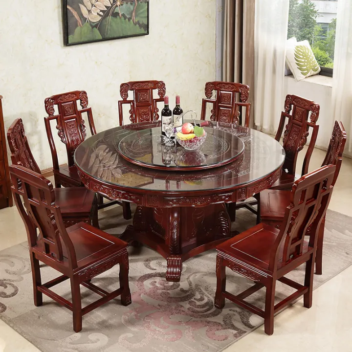 Whole solid wood round table carved oak big round table family dining
