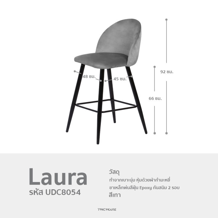 เก้าอี้บาร์-สวยหรู-เก้าอี้สตูลบาร์-ขาเหล็ก-เก้าอี้กำมะหยี่-เก้าอี้ทรงสูง-นั่งสบาย-bar-chair-รุ่น-laura-udc8054-ร้าน-fancyhouse