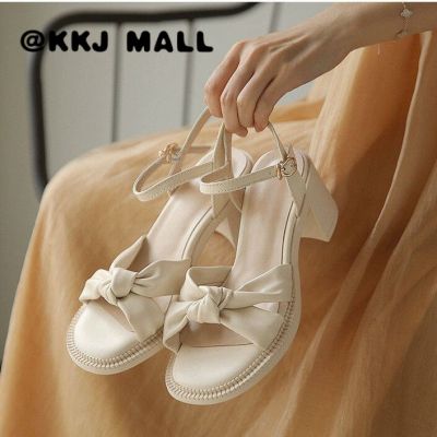 KKJ MALL Sandals Womens 2022 New Summer Thick Heel Leather All-match Womens Shoes Korean Fashion Ladies Sandals Thick-soled Roman Womens Shoes