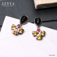 LenYa Jewelry ต่างหูรูปดอกไม้ ประดับพลอย ตัวเรือนเงินแท้ ชุบทองคำขาว