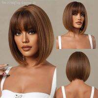 Honey Brown Short Bob Wig With Bangs Synthetic Heat Resistant Wig Natural Hair Looking [ Hot sell ] Toy Center 2