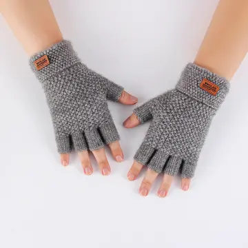 Winter Fingerless Gloves For Women Men, Warm Alpaca Wool Stretch