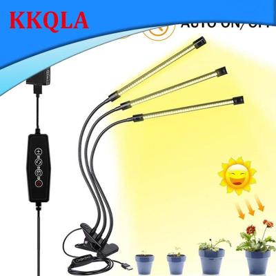QKKQLA USB Timer LED Plant Grow Light DC 5V Dimmable Full Spectrum 3 Head Bulbs Flexible Clip Phyto Lamp for Fitolamp Planter