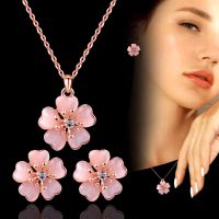 LEEKER Fashion Pink Blue Opal Stone Flower Necklace Earrings For Women Rose Gold Silver Color Jewelry Sets accessories 153 LK6