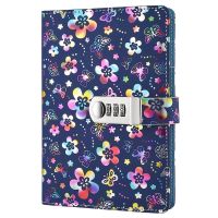 Creative Password Lock Diary Leather Journal with Combination Lock Digital Password Notebook,Flower Password Code Diary