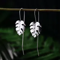 Lotus Fun Real 925 Sterling Silver Creative Handmade Design Fine Jewelry 18K Gold Monstera Leaves Drop Earrings for Women Bijoux