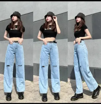 Quần jean nữ cạp cao giá rẻ jeans nữ ống suông lưng cao mỏng Phong cách Hàn  Quốc thời trang nữ ống rộng lưng cao ống đứng vải bò dày đẹp không