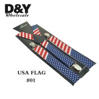 【YF】▽☢☸  MenS Shirt Suspenders Trousers Pants Holder 1 Inch Wide Flag Clip-on Braces Elastic Y-back