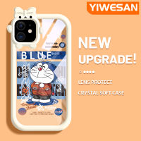 YIWESAN เคสสำหรับ iPhone 11 11 Pro 11 Pro Max เคสลายการ์ตูนโดราเอมอนสีสันสดใสเคสซิลิโคนเลนส์กล้องถ่ายรูปแบบนิ่มมอนสเตอร์น้อยน่ารักเคสใสกันกระแทกแบบใสง่าย