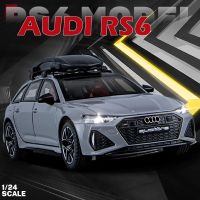 【มายากล】สเกล1:24โมเดลรถอัลลอยสังกะสี RS6รถ Audi พร้อมไฟและเสียงและพวงมาลัยและของเล่นดายคาสต์ดึงด้านหลังของตกแต่งคอลเลกชันของขวัญสำหรับเด็กผู้ชาย