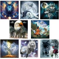 5D DIY Diamond Painting Wolf Cross Stitch Kit Full Drill Round Embroidery Animals Mosaic Art Picture of Rhinestones Decor Gift