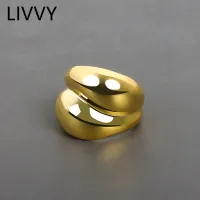 LIVVY Silver Color Korean Trendy Smooth Rings For Women Couple Vintage Gold Silver Geometric Handmade Wedding Jewelry 202