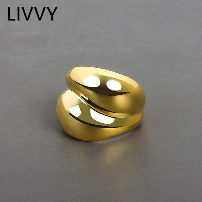 LIVVY Silver Color Korean Trendy Smooth Rings For Women Couple Vintage Gold Silver Geometric Handmade Wedding Jewelry 202