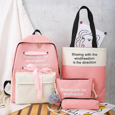 4 Set Piece Schoolbags For Teenager Girl Canvas Women Backpack Primary School Bag Fashion Cute Student Shoulder Bags Female