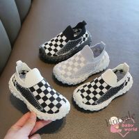 【hot sale】 ✒✼∋ C19 Childrens casual sneakers shoes breathable mesh casual plaid print soft-soled running shoes