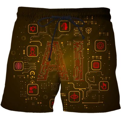 men/women AI technology data pattern 3D Printed Summer Shorts Surfing Beach Shorts Quick Dry Vacation Streetwear Board Shorts