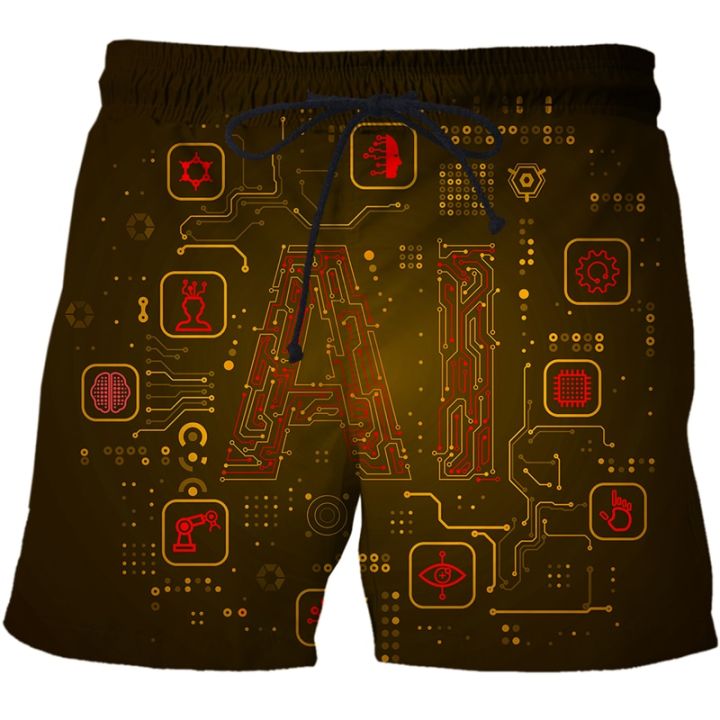 men-women-ai-technology-data-pattern-3d-printed-summer-shorts-surfing-beach-shorts-quick-dry-vacation-streetwear-board-shorts