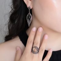 GEMS BEAUTY Natural Smoky Quartz Ring 925 Sterling Silver Coffee Beans Cocktail Ring Fine Jewellery for Women Girl