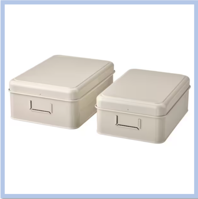 กล่อง กล่องเหล็ก กล่องใสของพร้อมฝา 2 ใบ สีไลท์เบจ PLOGFÅRA พลุกฟัวร่า (IKEA)