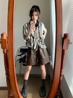 ♘☢ The tide sweet cool wind tie-dye stripes printed shirt dress with short sleeves new Japanese leisure loose show thin coat