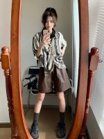 ☋☍☫ The tide sweet cool wind tie-dye stripes printed shirt dress with short sleeves new Japanese leisure loose show thin coat