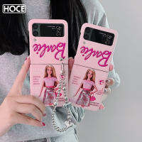 HOCE เด็กสาวสวยกับเคสโทรศัพท์โซ่มือสำหรับ Samsung Galaxy Z พลิก4 Zflip 5 Zflip3 5กรัมฝาหลังป้องกันการกระแทก5ชิ้น