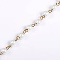 5Strand Handmade Round Glass Pearl Beads Chains for Necklaces Bracelets Making with Antique Bronze Iron Eye Pin Unwelded White 39.3 inch Bead: 6mm