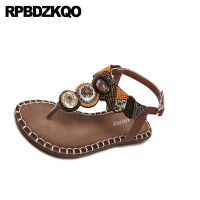 T Strap Open Toe Ethnic Beaded Embellished Flat 2021 Beach Shoes Sandals Leisure Fashion Bohemia Style Ladies Slingback