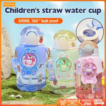 800ml Bear Water Bottle With Straw Portable Plastic Travel Drinking Water  Cup