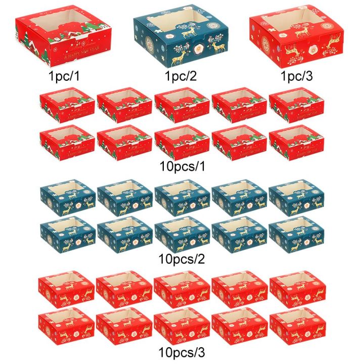 bqgbg63511-1-10ชิ้นลูกอมตังเมบิสกิต4ถ้วยกล่องห่อของขวัญกล่องของขวัญคริสต์มาสกล่องใส่เค้กกล่องเค้กกระดาษแข็งคริสต์มาส