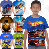 * YAYA * เสื้อยืดลายรถ HotWheels สำหรับการแข่งขันสำหรับเด็กเด็กผู้ชายเสื้อยืดฤดูร้อน