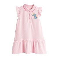 3 Colors ชุดกระโปรงเด็กผู้หญิง กระโปรงเจ้าหญิงแขนสั้น Girls Dress Lovely Pink Magic Pony Childrens Striped Cotton Dress Kids T-skirt